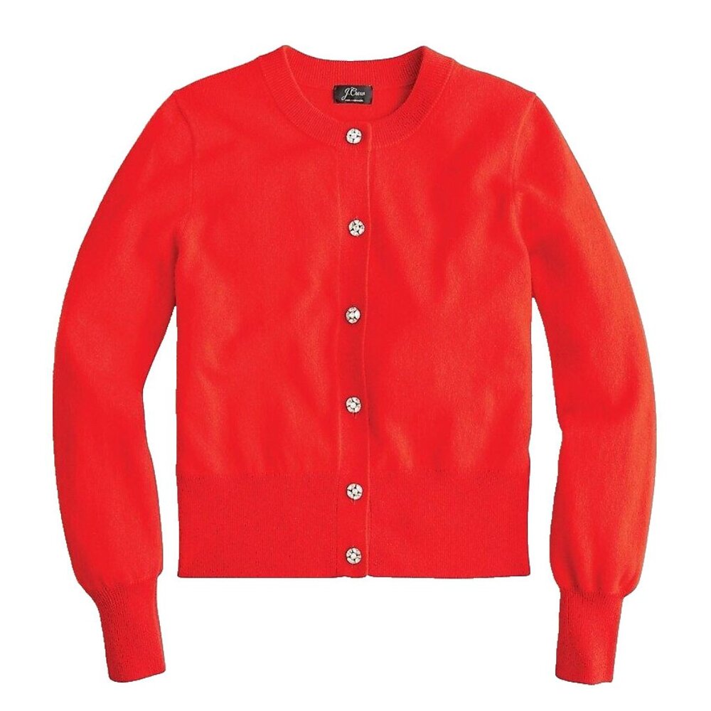 NWT J.Crew Everyday Cashmere Cardigan Bright Cerise Jeweled Buttons Sweater XXL
